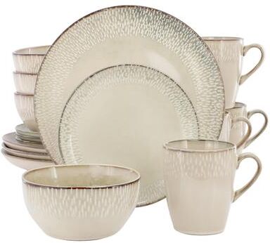 Meritage 16 Piece Reactive Glaze Stoneware Dinnerware Set in Beige