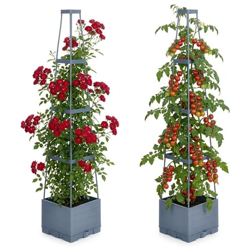 Relaxdays Set van 2 Moderne Plantenbakken met Klimrek en Kolom, Grijs