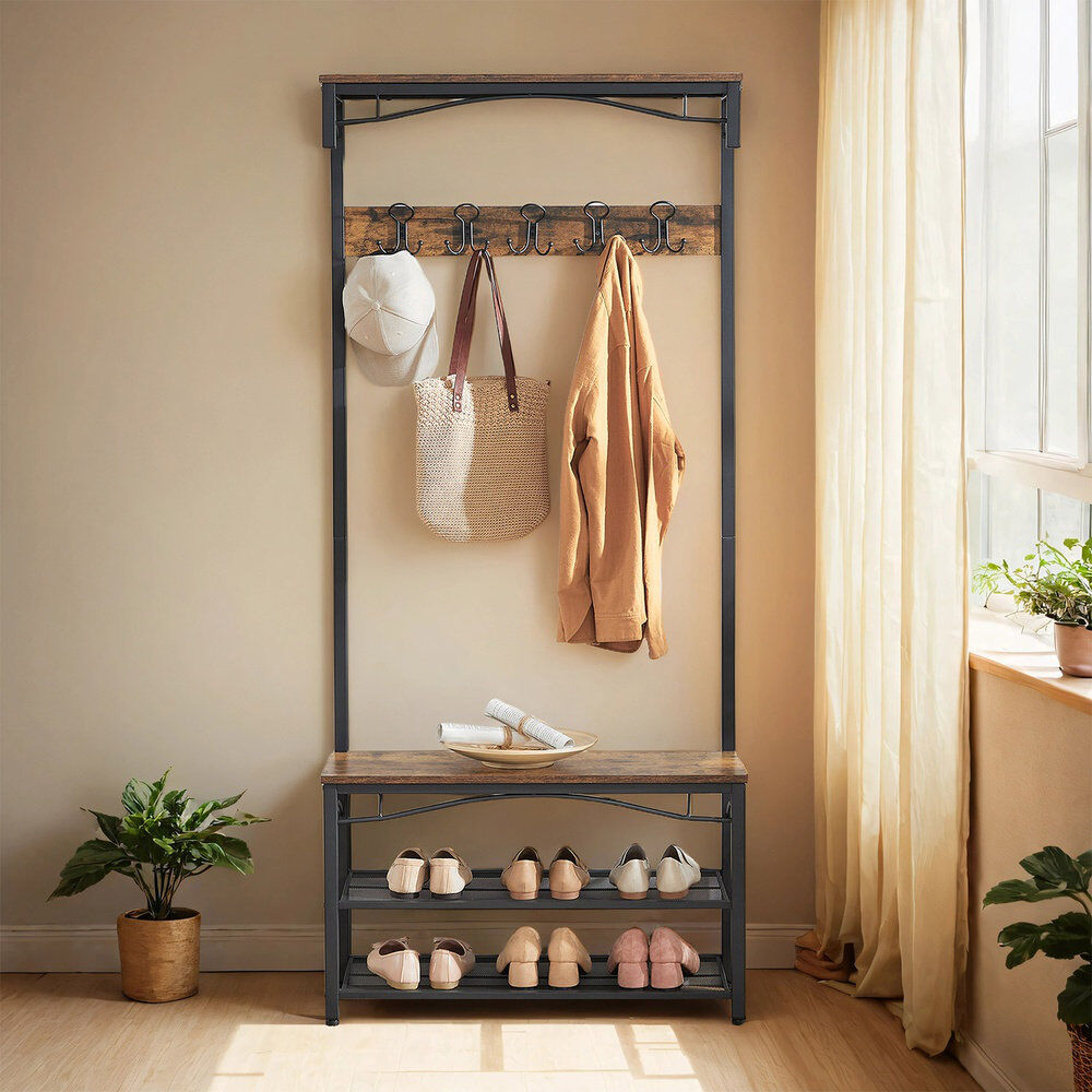 Laurel Foundry Jenifer 80 cm W Hall Tree with Storage Bench and Shoe Storage Brown;Dark Gray 178.5cm H X 80cm W X 32cm D