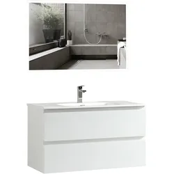 Alpenberger Waschtisch mit Unterschrank 100 cm Breit | Gäste WC Badmöbel Set mit Waschbeckenbeckenunterschrank | LED Badezimmersiegel mit Beleuchtung