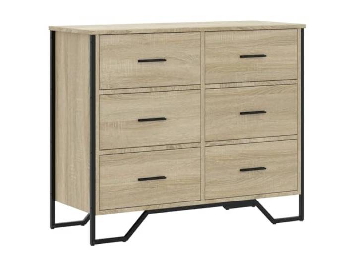 Xhnifbn Kommode Sonoma-Eiche 91x35,5x74,5 cm Sideboard mit 6 Schubladen Vielseitiger Beistellschrank aus Holzwerkstoff mit 6 geräumigen Fächern für Flur, Wohnzimmer und Schlafzimmer.