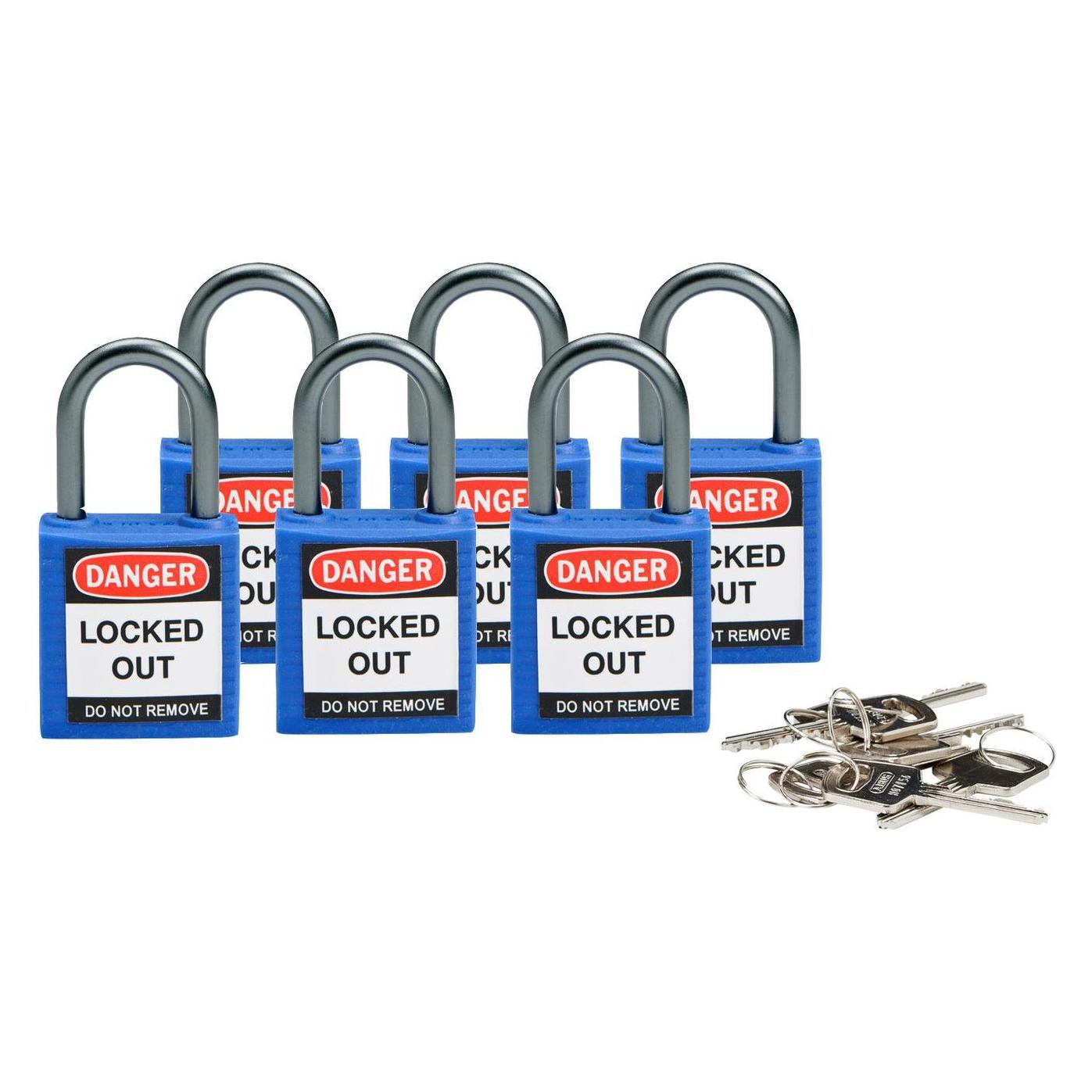 Brady kompaktes Sicherheitsschloss Nylon, Blau, 25mm Bügelhöhe, 4,7mm Aluminium-Schliessbügel (Keye (814114)