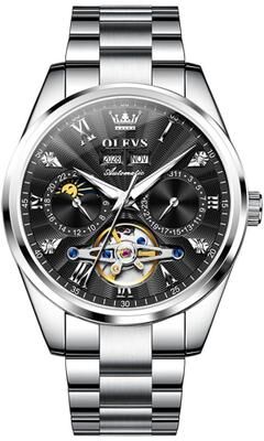 Everyday Crate OLEVS 7028 Automatic Mechanical Watch For Men With Luminous Watch Dial And Leather Strap black