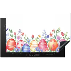 HERDABDECKPLATTE Blumengarten - Bunt - Eier Glaskeramikkochfeldabdeckung 85x52 cm