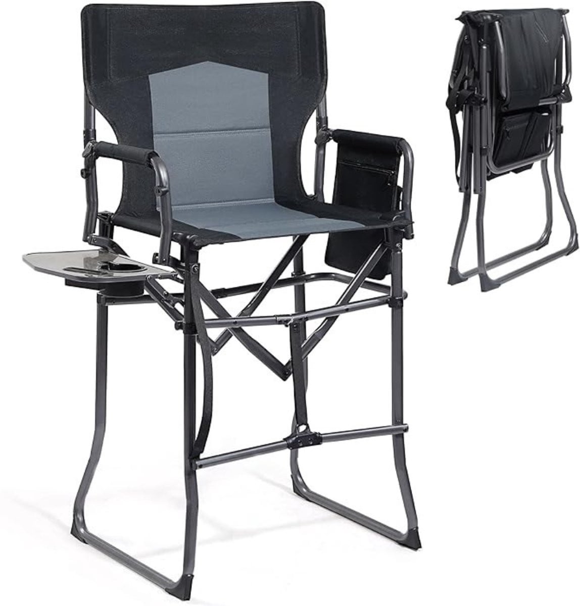Verte Opvouwbare Makeup Chair voor Visagisten - Zwart-Grijs - Zithoogte: 78 cm