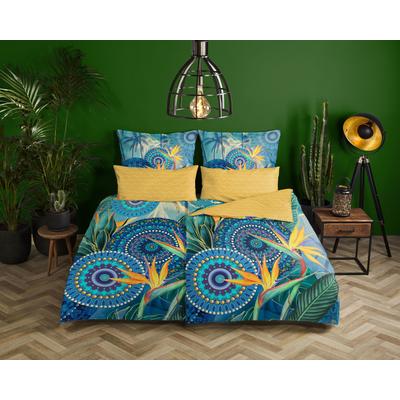 Wendebettwäsche HIP "Novia", blau, B/L: 155cm x 220cm, 1 Stk., 1 Stk., Satin, B/L: 80cm x 80cm, 2 Stk., Satin, Obermaterial: 100% Baumwolle, Bettwäsche, Wendebettwäsche, Mako-Satin, 135x200, Reißverschluss, Wende, Mandala, Strelitzie, Blau
