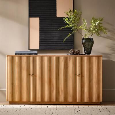 "HULALA HOME Augusto Modern Solid Wood 63"" Wide 4-door Sideboard with Adjustable Shelves and Cable Management"