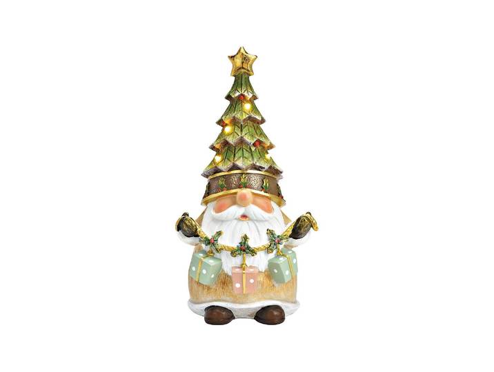 Weihnachtsfigur G. Wurm Wichtel mit Tannenbaum mit LED , bunt, B:11cm H:23cm, Polyresin, Dekofiguren, Weihnachtsfigur