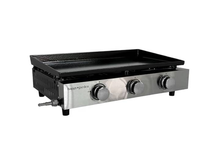 Happy Garden Plancha Gaz MÉRIDA - 3 Brûleurs 6 KW Butane/Propane - Plaque en Acier Émaillé de 60 cm x 35 cm\, Black