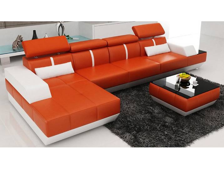 Xlmoebel Ecksofa L-förmiges Ledersofa mit USB-Anschluss und modernem Design, Ecksofa, Hergestellt in Europa