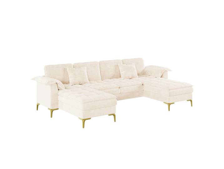ComfortXL Wohnlandschaft De-33295 Cloud-Optik mit 2 Chaiselongues Beige, 262x86x134 cm, Wohnzimmer, Sofas & Couches, Wohnlandschaften, Wohnlandschaften in U-Form