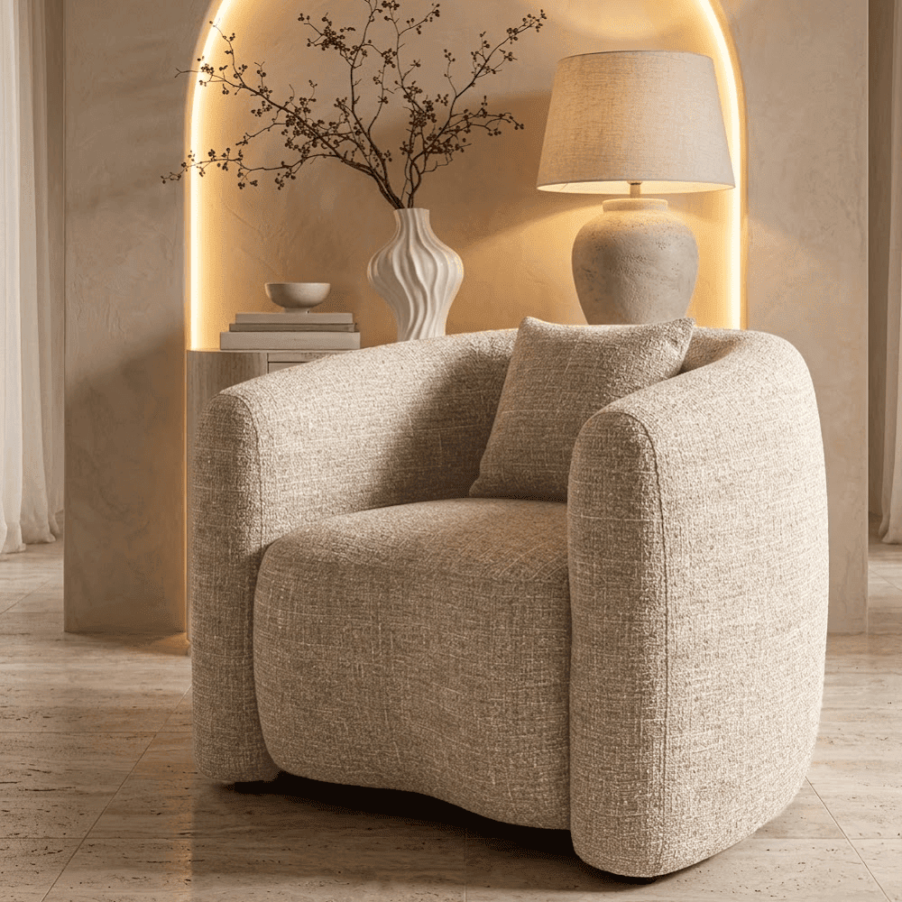 Ralph Sand Tweed Curved Armchair