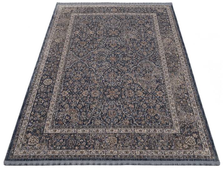 Teppich OCI DIE TEPPICHMARKE SOLIST TABI , blau, B:140cm H:7mm L:200cm, Polyester, Teppiche, Teppich, Kurzflor, kurze Fransen, Wohnzimmer