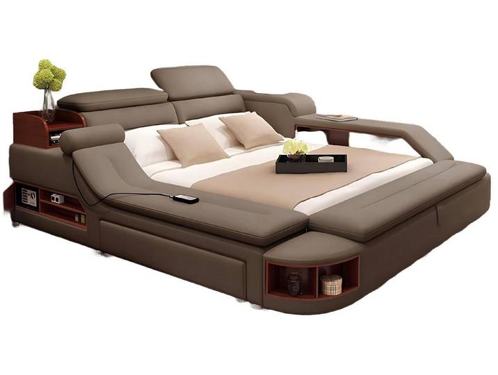 Xlmoebel Multimediabett Exklusives Polsterbett mit Regal und integrierten Tresor (1-tlg., Bett), Hergestellt in Europa