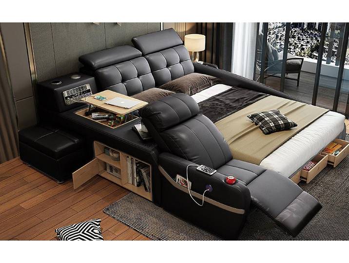 Xlmoebel Multimediabett Multifunktionsmassage-Liege mit USB-Anschluss und Lederpolster (1-tlg., Multifunktions Bett), Hergestellt in Europa