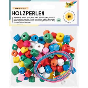 Folia Perlen 2298 Holzperlen Bunt, zur Schmuckherstellung, Holz, verschiedene Farben & Formen, Größe 10-18 mm, 85 Teile