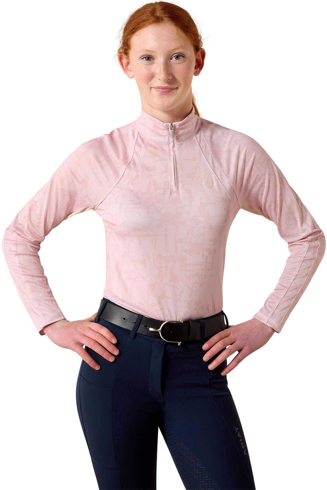 Kid's Sunstopper 3.0 1/4 Zip Baselayer in Sepia Horse Park Print, Size: Small by Ariat