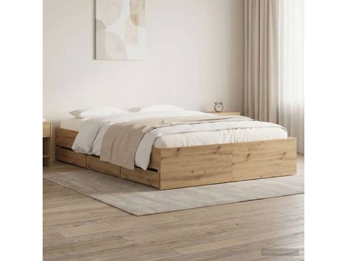 ELORAN®Lit double contemporain - Pour adulte - Cadre de lit - avec rangement Chêne artisanal 120x200 cm Moderne_0083805