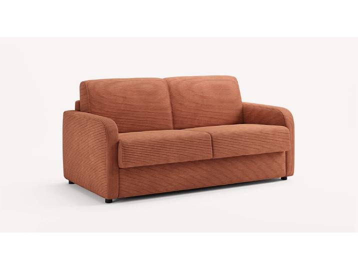 Canapé convertible Velours CLINT - Marron - Couchage 140x190 - Sommier Grille