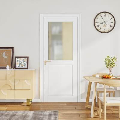 Lirago 1-Lite Frosted Glass Slab Door Solid Manufactured Wood -shower door White Primed Standard Door Without Hardware Kit