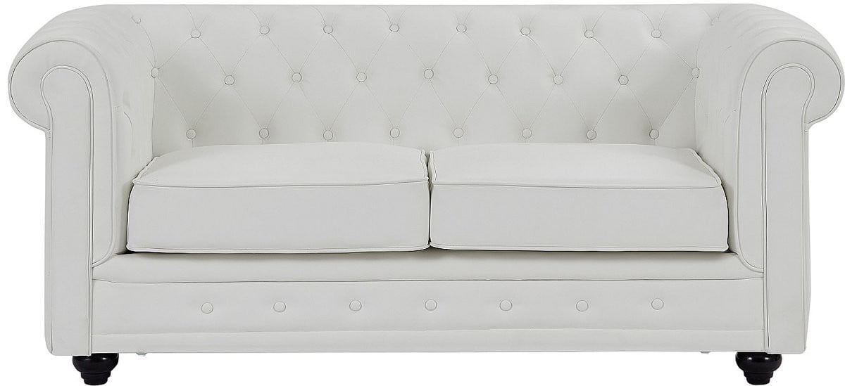 Chesterfield Tweezitsbank in wit kunstleer