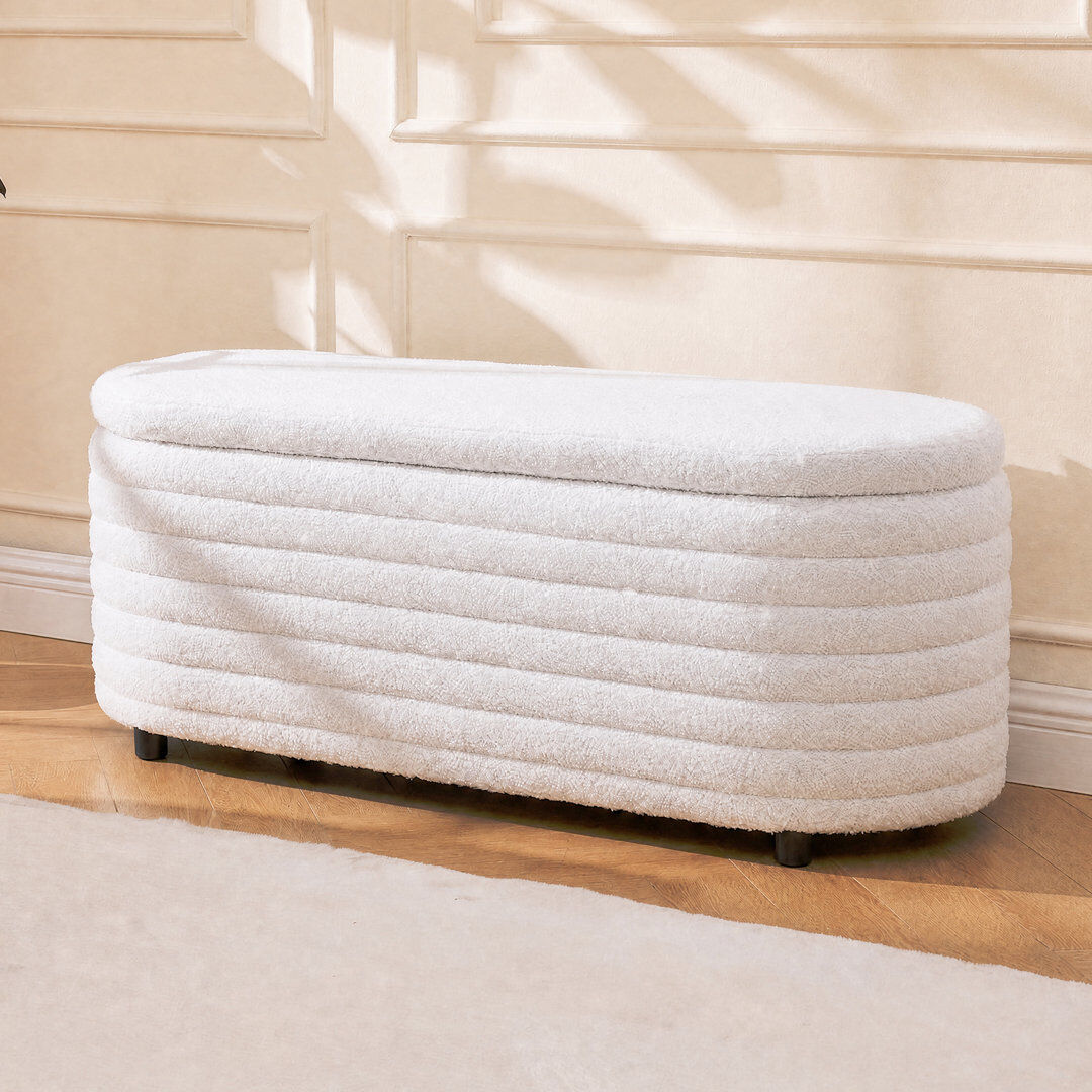 WAHSON OFFICE CHAIRS WAHSON Upholstery Storage Bench Made of Teddy Fabric Entryway Shoe Bench Beige 45.75cm H X 115.5cm W X 33cm D