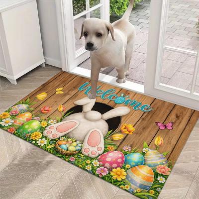 LightInthebox Easter Doormat 3D Optical Illusion Bunny Butt with Welcome Sign 2D Flat Print Festive Egg and Flower Design Perfect Entry Mat