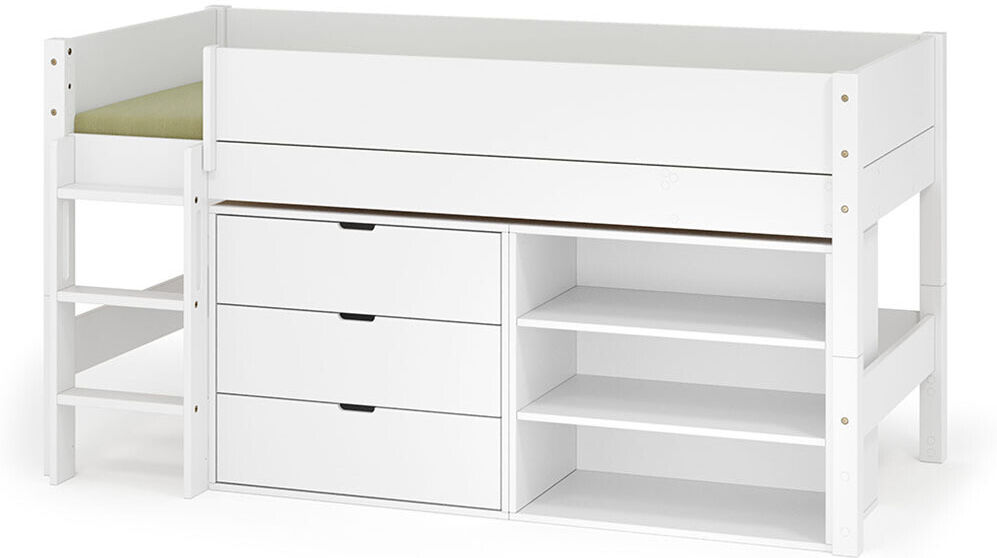 Ma Chambre d'Enfant Lit mi-hauteur enfant avec rangement Combeebed  Blanc 90x200 cm Echelle grand côté 1 étagère + 1 commode