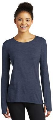 Sport-Tek LST710 Women's Exchange 1.5 Long Sleeve Crew T-Shirt in Dark Denim Heather size XXL   Polyester/Spandex Blend