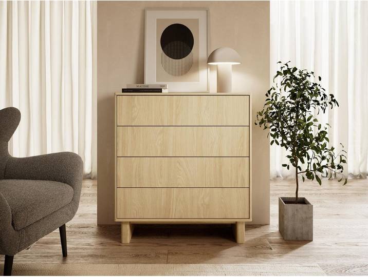 Compleo Kommode Hochkommode mit 4 Schubladen VELINO, 93,5 cm breit, Natur Design