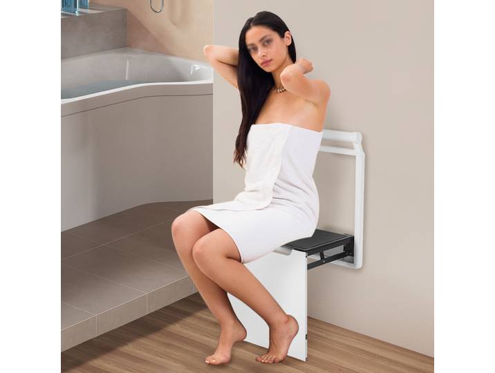Siège de douche mural pliable avec poignée, supporte jusqu'à 150 kg, chaise de douche pliable, tabouret de salle de bain