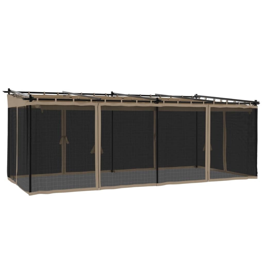 vidaXL Paviljoen met netwanden, taupe, 6 x 3 meter, staal
