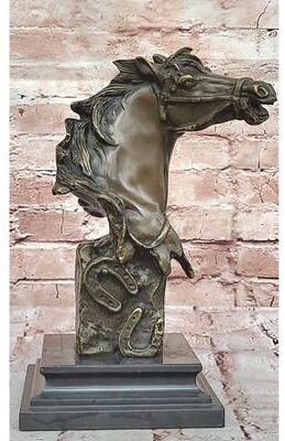 Bronzhaus Horse Head Bust Abstract Bronze Metal Statue Sculpture Figure On Marble Base Original Art