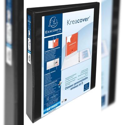 Exacompta 51942NE 10x Ringbuch aus PP 1,9mm, 4 Ringe 30mm, Rücken 47mm, 2 äußere Klarsichthüllen, 32x27,7cm für DIN A4 MAXI - Kreacover - Schwarz