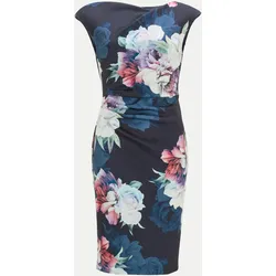 Cocktailkleid aus bedrucktem Scuba Blau 36