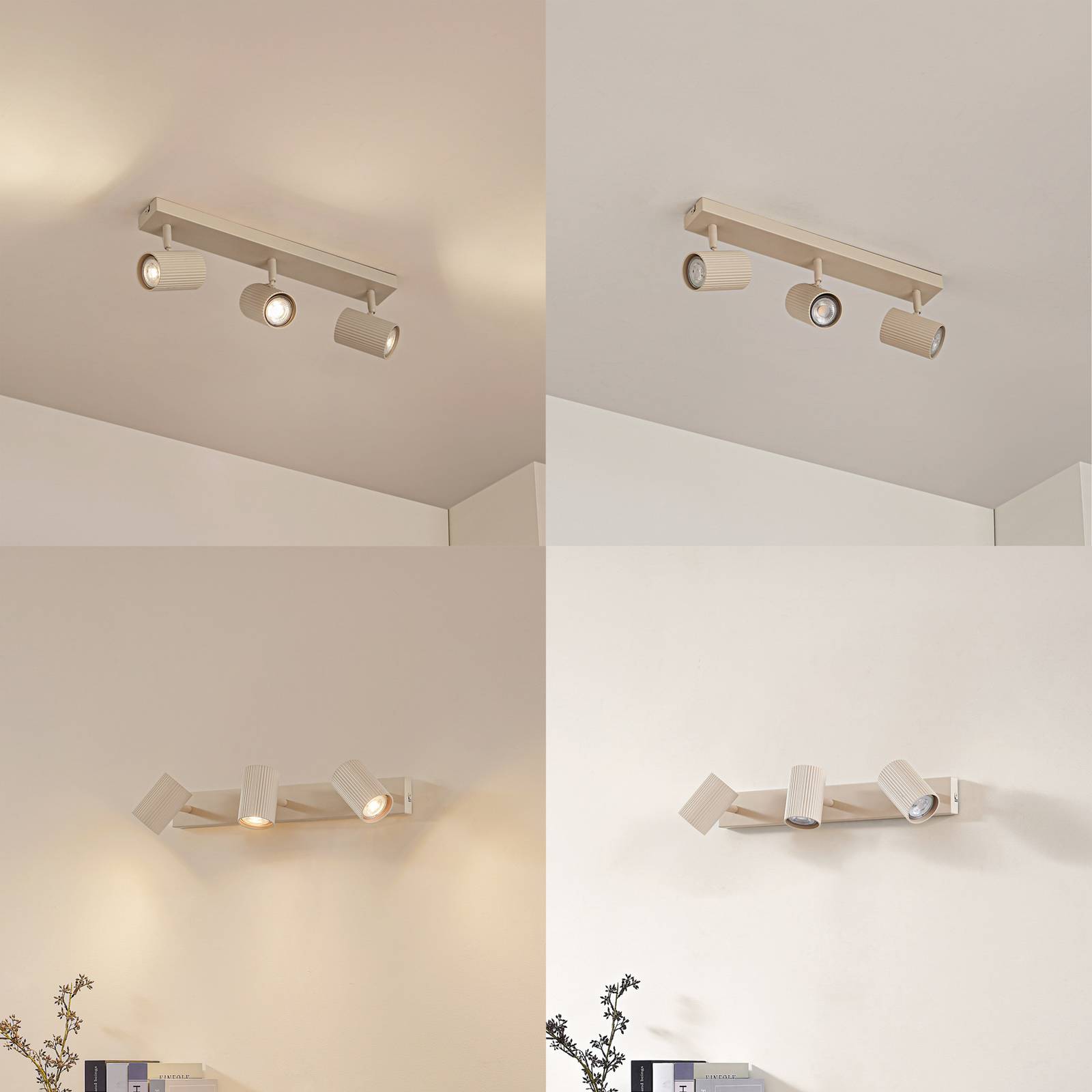 Lindby downlights Kardis, beige, 3-bulb, metal, GU10 Kardis Lindby, dimmable, Cream / amber, Hallway, Aluminium, Modern, Ceiling Light