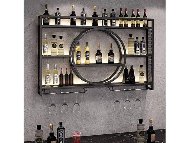 ZHFASDS Wand Montiert Bar Regal，Schwebende Regale Weinregale Industrielles Wandregal Bar Eisen Display StäNder Weinhalter Weinglashalter HäNgender Flaschen Regal(Size:140cm,Color:Schwarz)