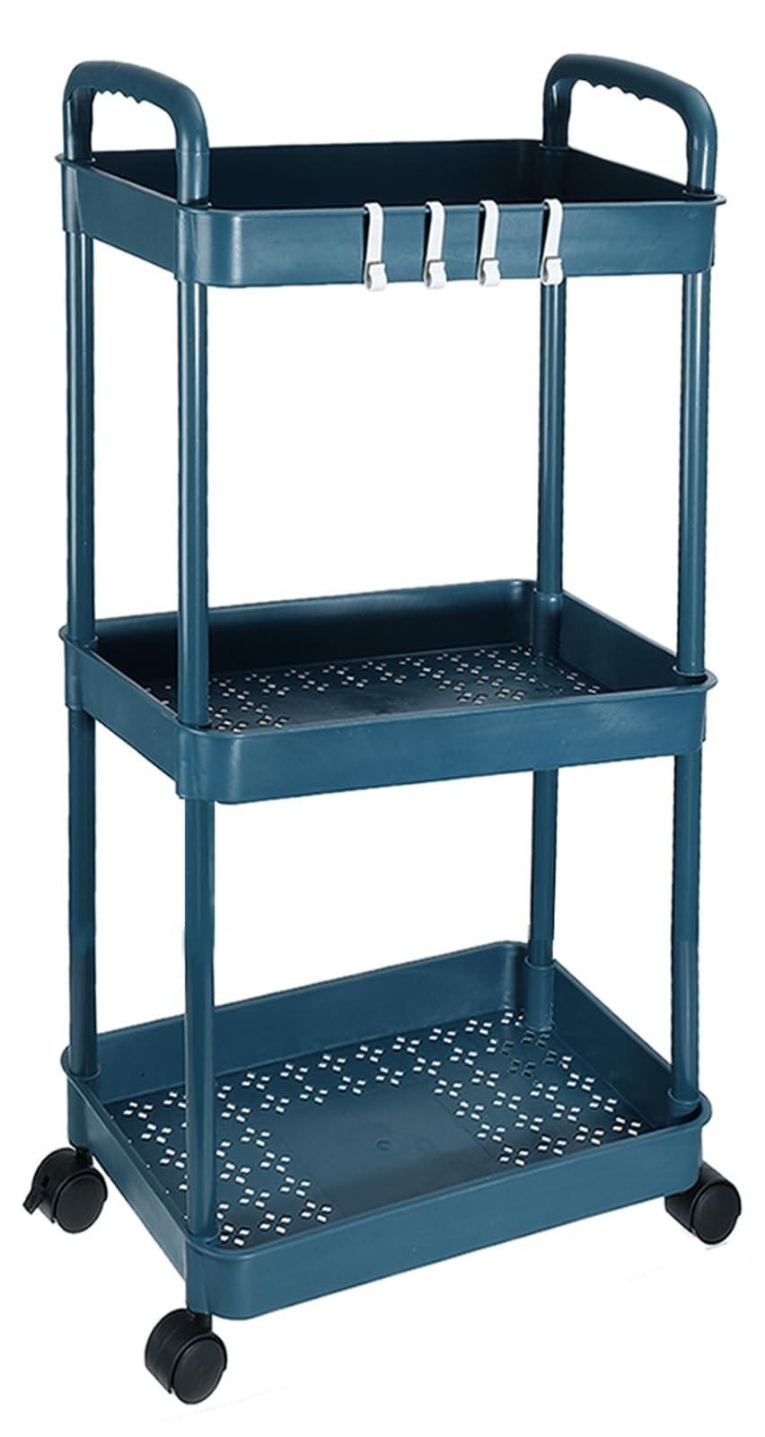 Merkloze 3-laagse trolley met handvat voor opslag in blauw