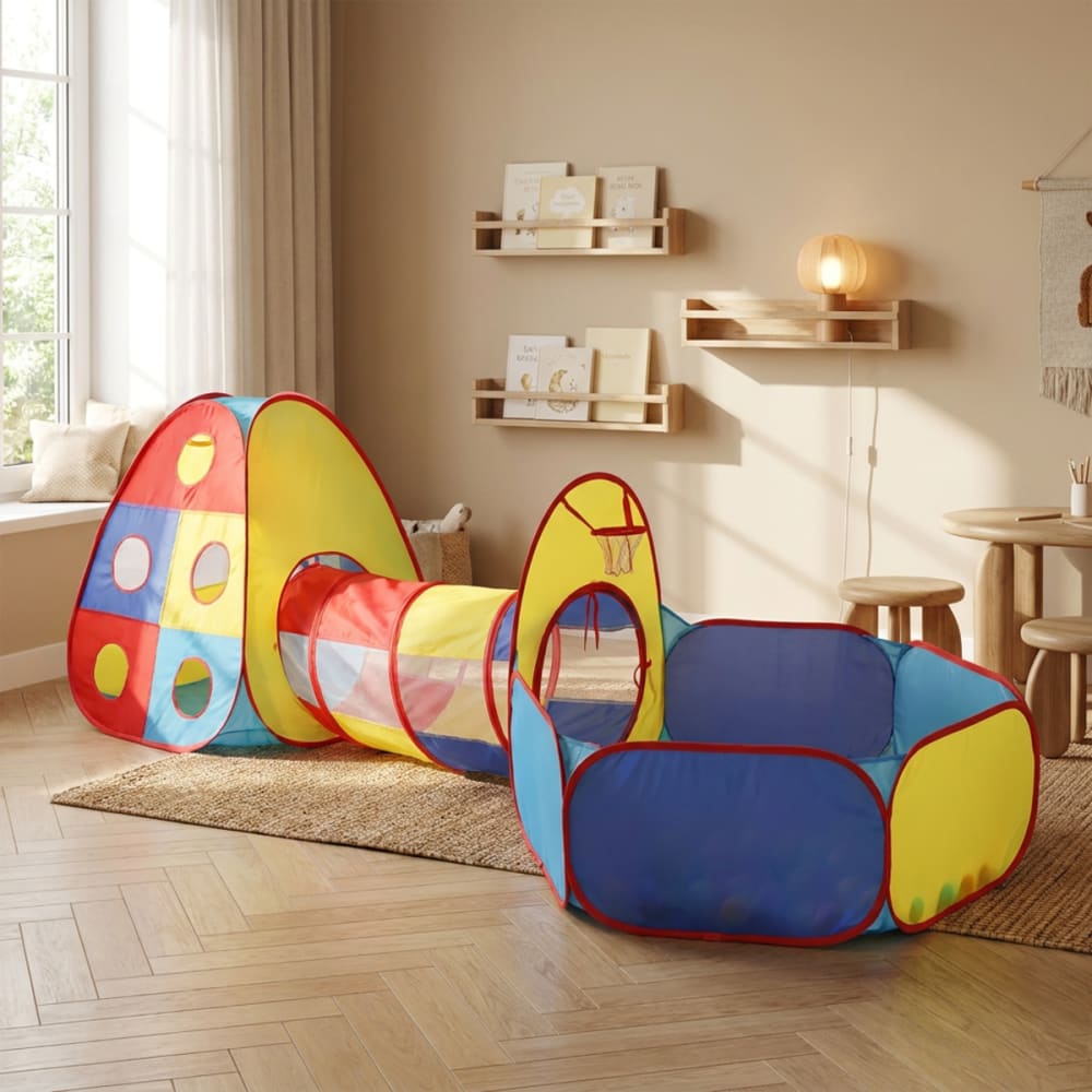 Babykare Tente tunnel enfant pliable motricité 3 éléments (sans balles) Multicolore 260x90x280cm