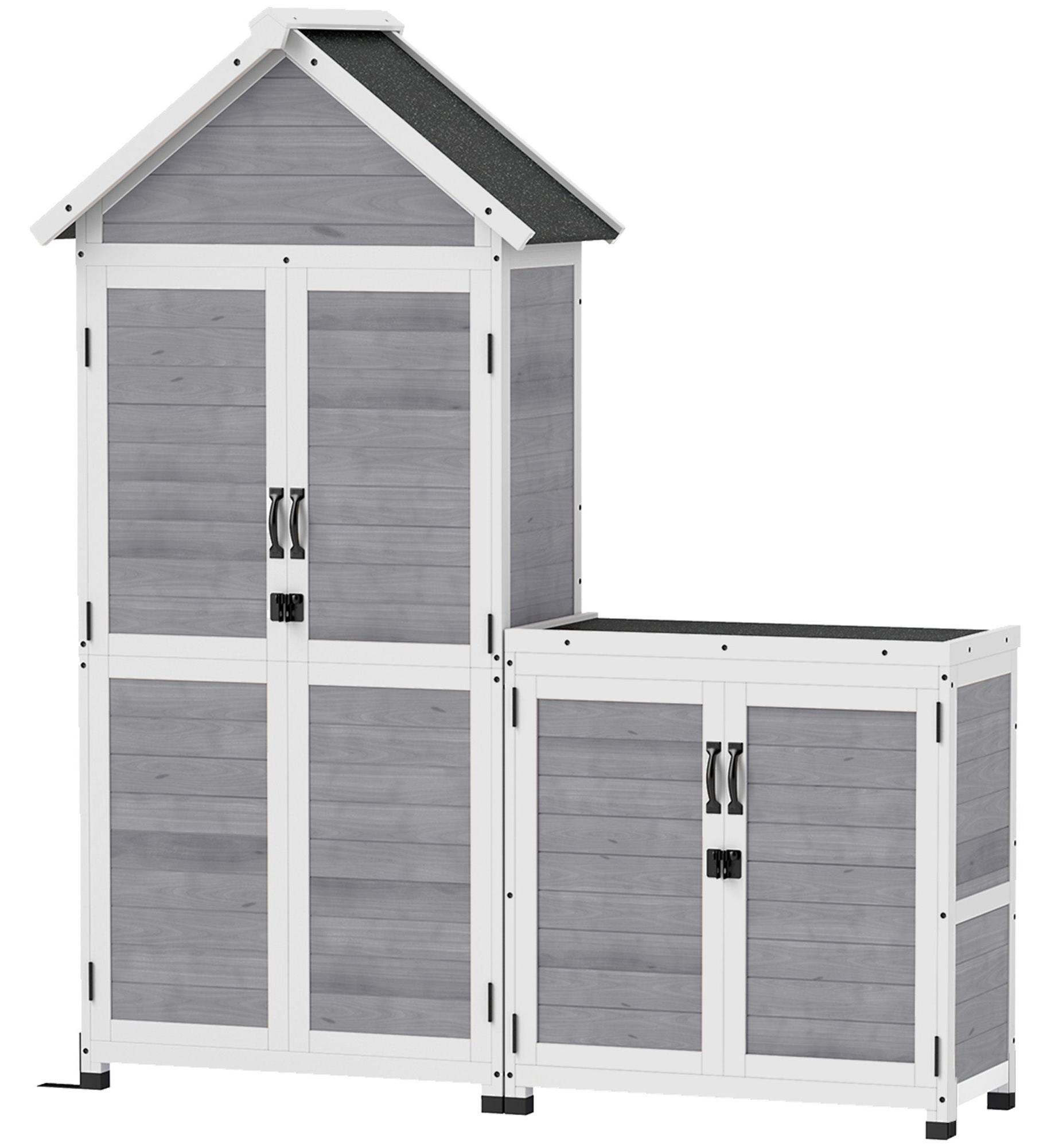 Gartenschuppen aus Holz mit Schrank und abschließbaren Türen | Farbe: Grau | Abmessungen: 51x89x182 cm