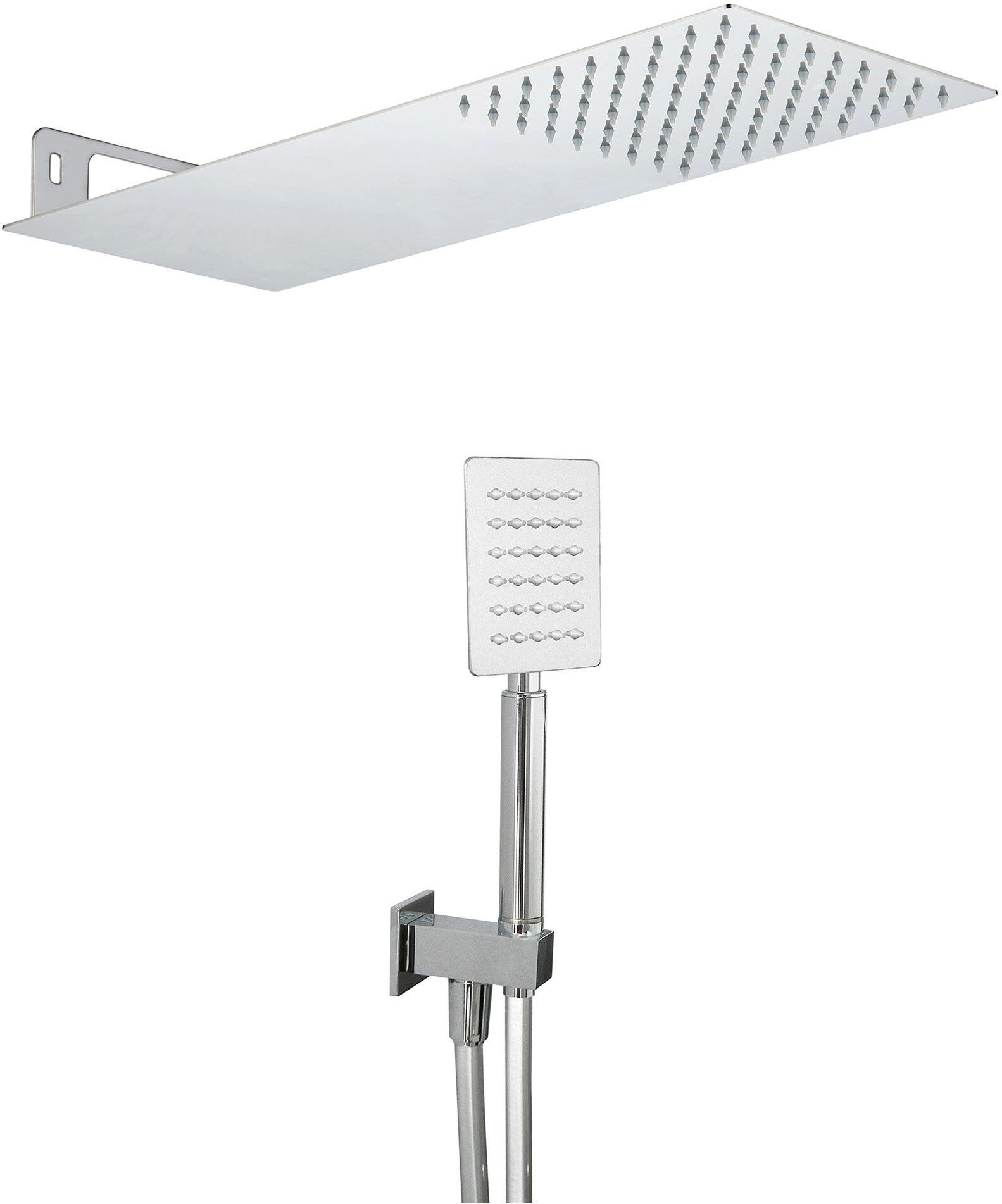 Tecom KIT DOCCIA  ROYAL SQUARE SOFFIONE INOX A LASTRA 500x 200 mm CROMO DOCCETTA 1 G