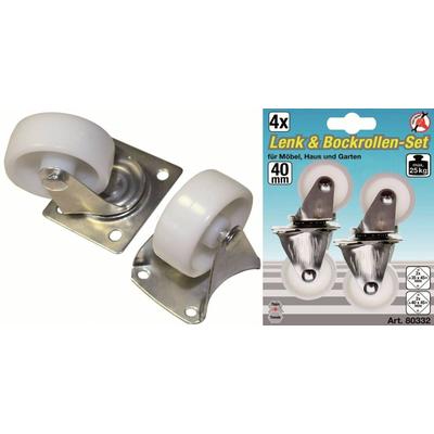 Kraftmann 80330 Lenkrollen und Bockrollen Set 4tlg 40mm