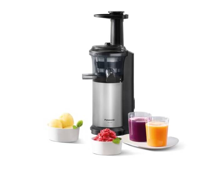 Panasonic MJ-L500S Slow Juicer / Entsafter / 2 Einsätze für Säfte & tiefgefrorene Zutaten / Frozen Joghurt / Silber