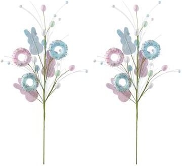 "Glitzhome 28""H Set of Two Easter Glitter Egg Bunny Donuts Top Hat Picks"