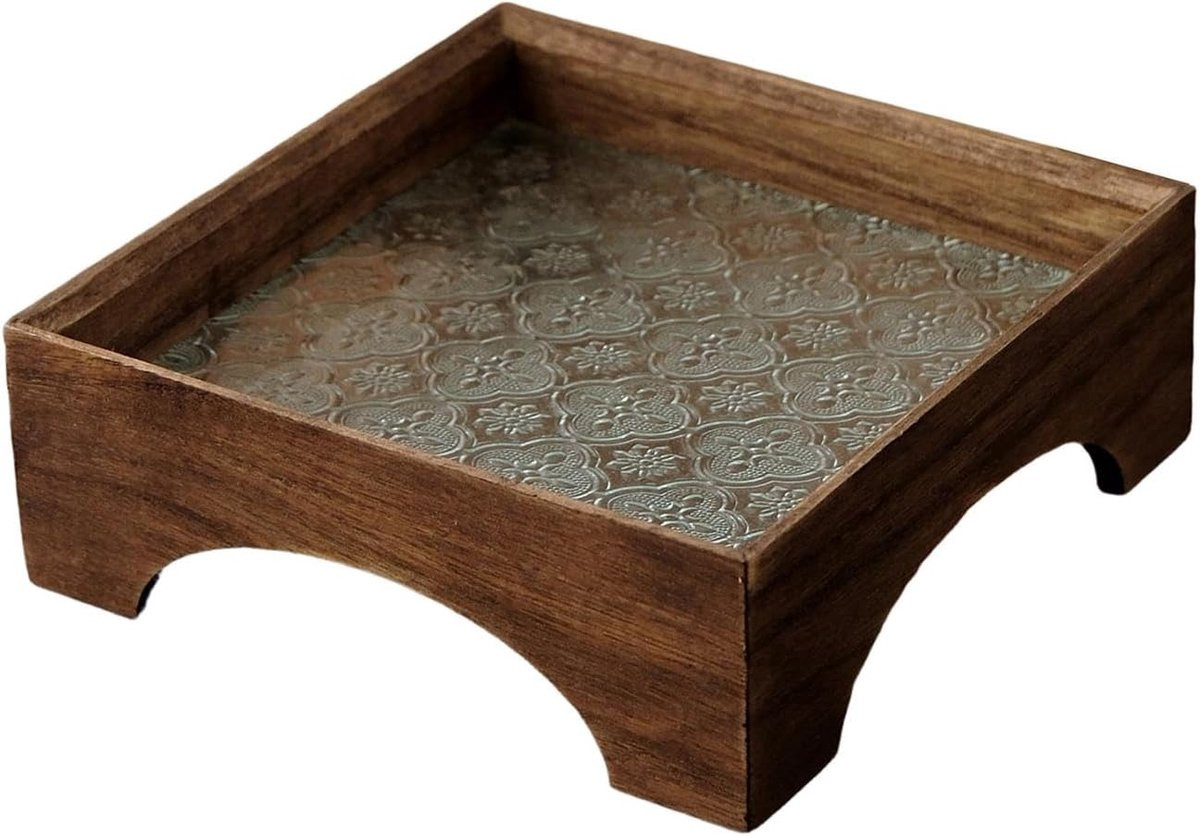 Dienblad met glas voor het organiseren van sieraden en bureau-accessoires, 20 x 20 cm