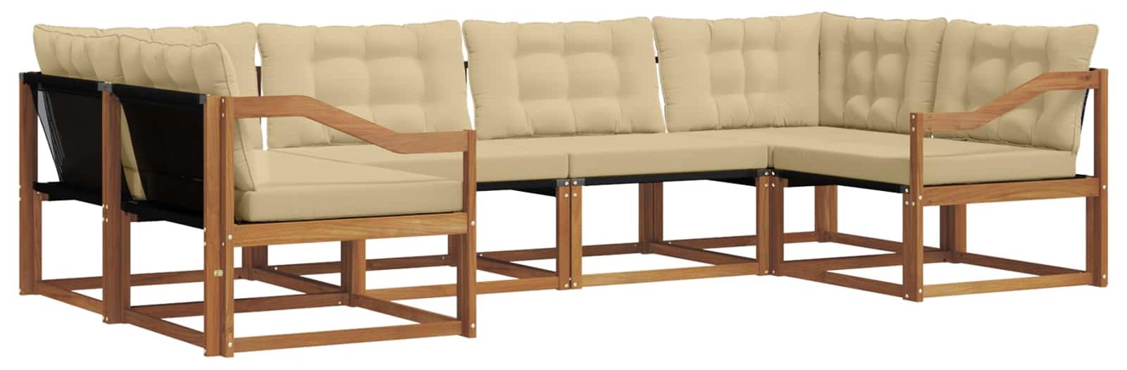 Outdoor-Sofagarnitur mit Kissen 6 pcs Natur und Beige