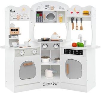 Costway Corner Wooden Play Kitchen with Coffee Machine and Slide for Kids-White