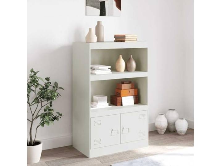 KTHLBRH Sideboard weiß 67 x 39 x 107 cm Stahl 2 Einlegeböden, 2 Türen, Kapazität 70 kg, Griffe aus Metall, einfache Reinigung