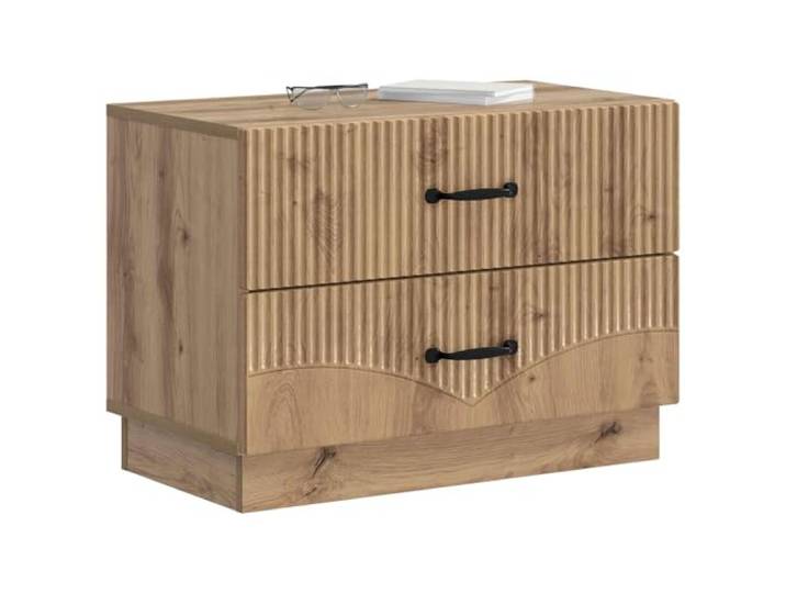 KTHLBRH Nachttisch Eiche Handwerk 62 x 34,5 x 44,5 cm Holztechnik, 2 geräumige Schubladen, Vintage-Design, schwarze Griffe, einfache Reinigung