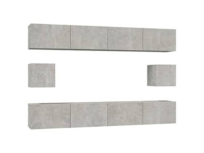 Todiikf 6-TLG TV-Schrank-Set Hängend Betongrau Holzwerkstoff Sechsteilige Lowboard Kombination für das Wohnzimmer mit Wandmontage, schützt Medien vor Staub und spart Bodenfläche.